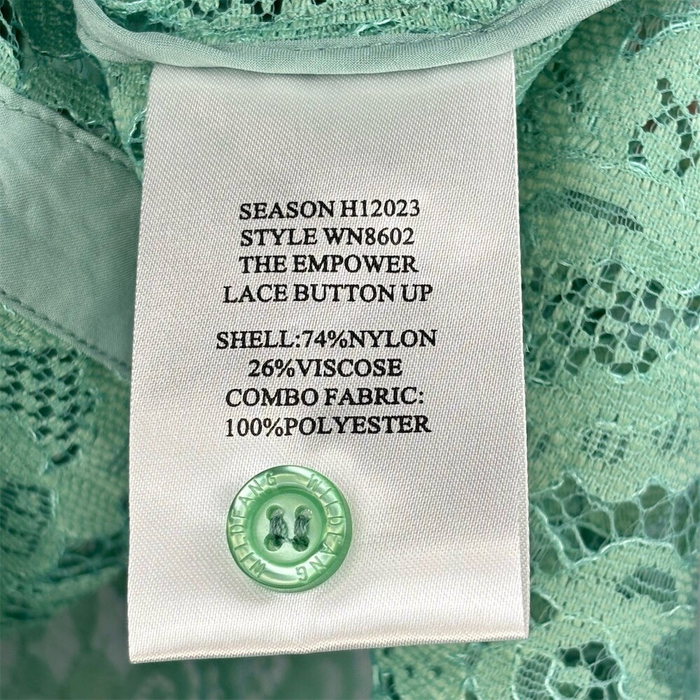 Wildfang Button-Up Shirt Sea Foam Green Lace Sheer Long Sleeve- NWT - Picture 5 of 6